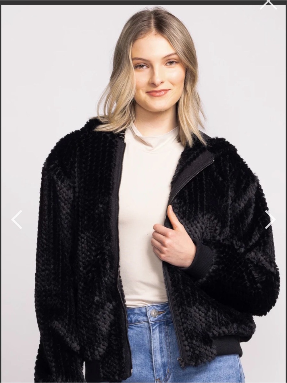 Pink Martini Black Faux Fur Bomber Jacket